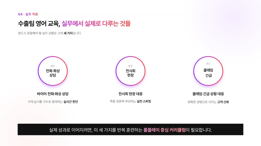 수출팀 영어 교육에서 실제로 다루는 사항들