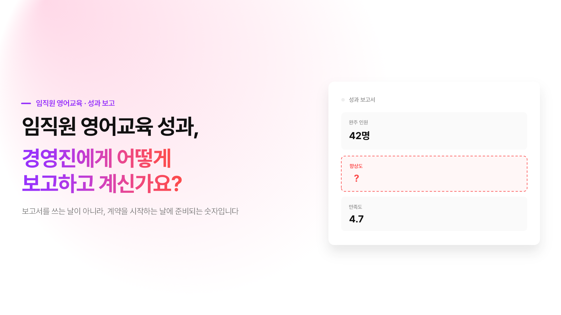임직원 영어교육 성과, 
경영진에게 어떻게 보고하고 계신가요?